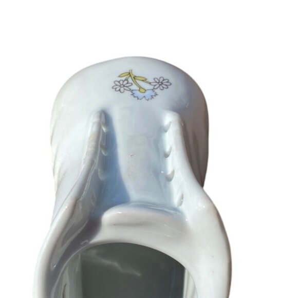 Vintage Ceramic Baby Shoe Planter Decor White Floral Design - Picture 2 of 6